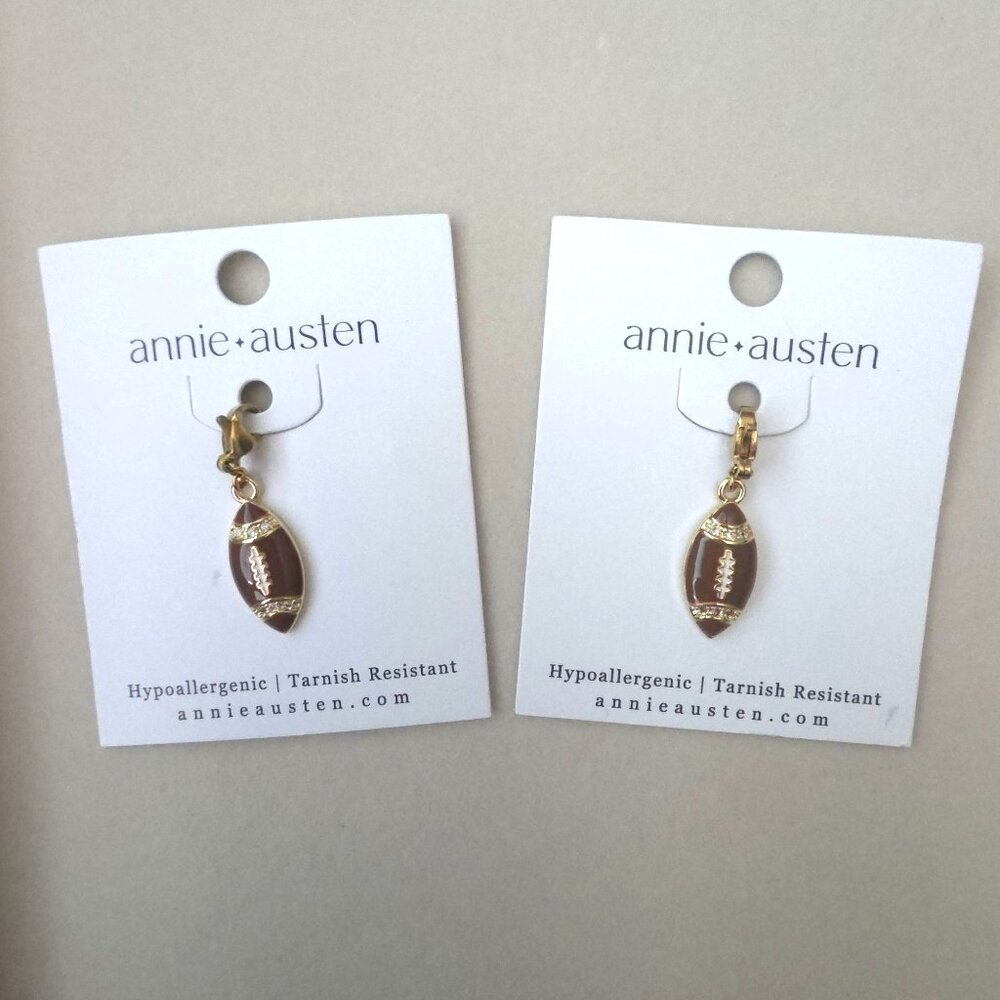 Annie + Austen Gold Tone Football Charms Set Sparkle Lobster Clasp